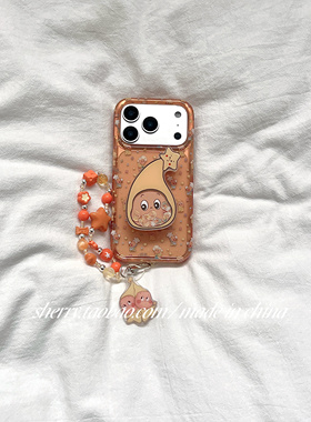 SHERRY*ins风透橙色满屏星星人适用于苹果17ProMax手机壳iPhone16Pro小众少女心15简约14小清新卡通可爱秋冬