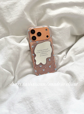 SHERRY*ins风透明温柔爱心蓝色异形镜面适用于苹果17ProMax手机壳iPhone16Pro小众少女心15简约14小清新甜美