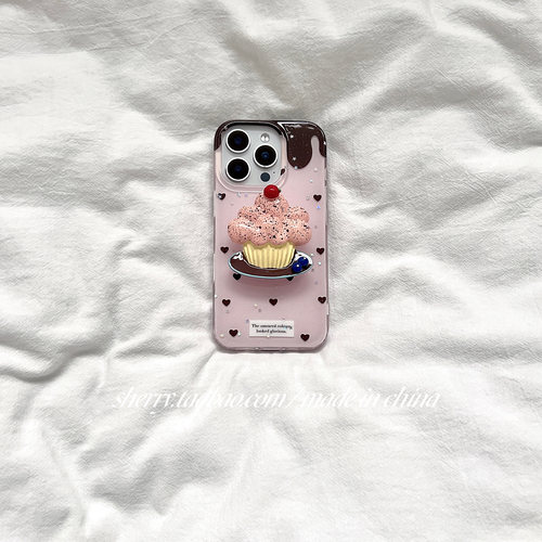 ins风温柔粉巧爱心蛋糕手机壳