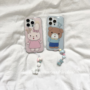 SHERRY ins风可爱卡通问号粉蓝兔子小熊适用于苹果17ProMax手机壳iPhone16Pro小众少女心15简约14清新13情侣