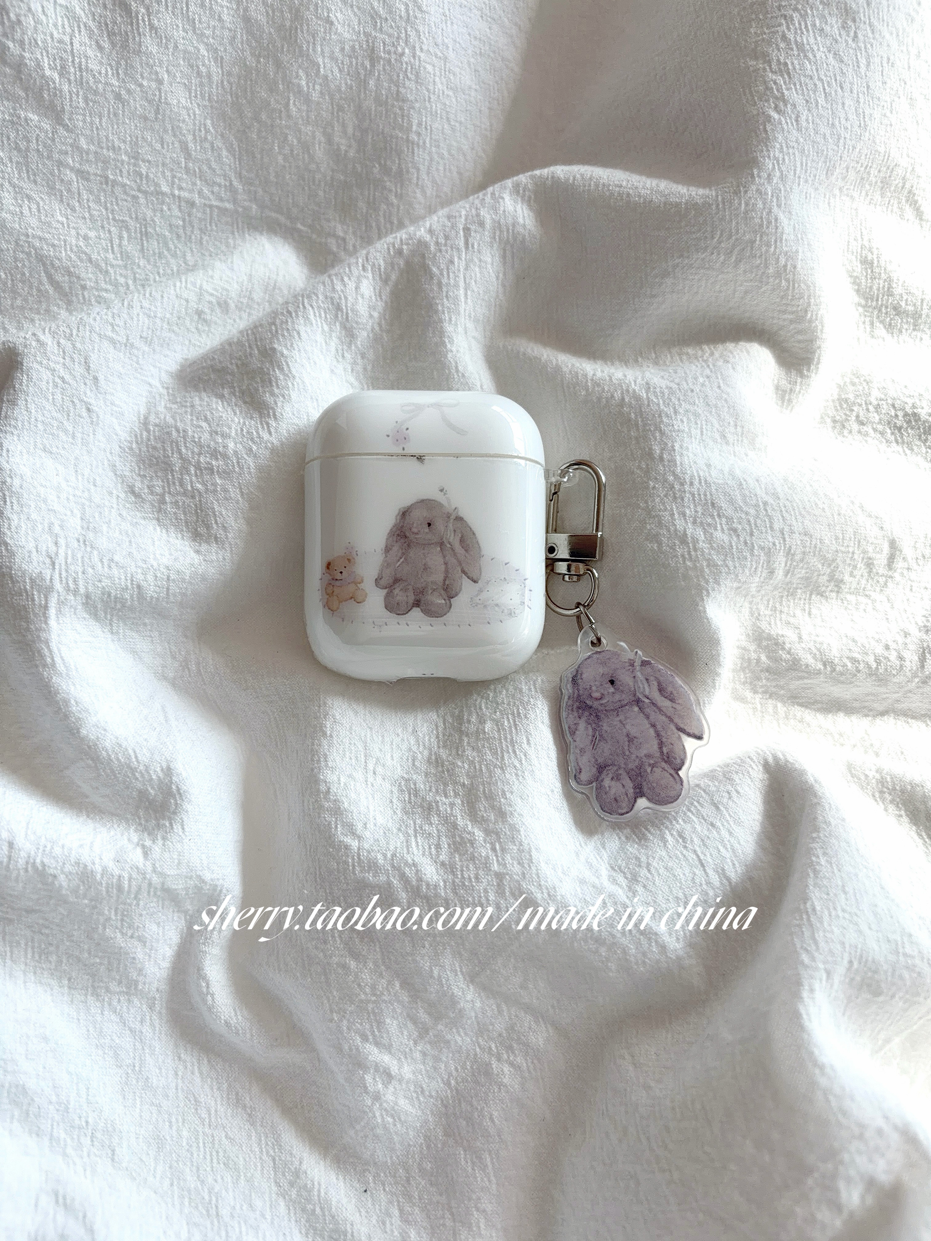SHERRY*ins风蝴蝶结灰色垂耳兔适用于airpods1/2/4保护套airpodspro保护壳苹果二代耳机壳新3代蓝牙少女心萌图片