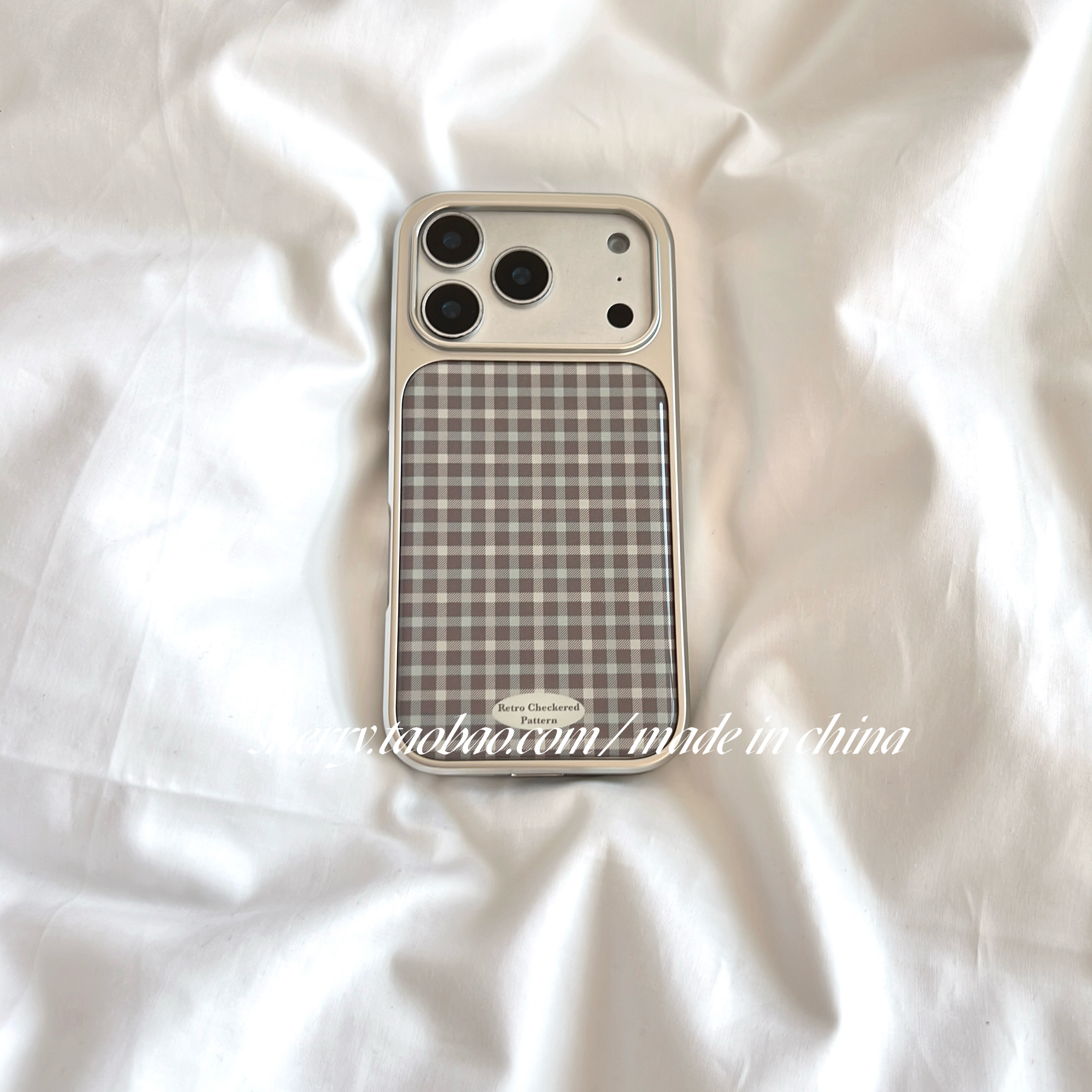 SHERRY*ins学院风文字蓝格纹电镀银边适用于苹果17ProMax手机壳iPhone16Pro小众少女心15简约14小清新高级感,3C数码配件,手机保护套/壳,淘宝优惠券,粉丝福利购,淘宝优惠卷