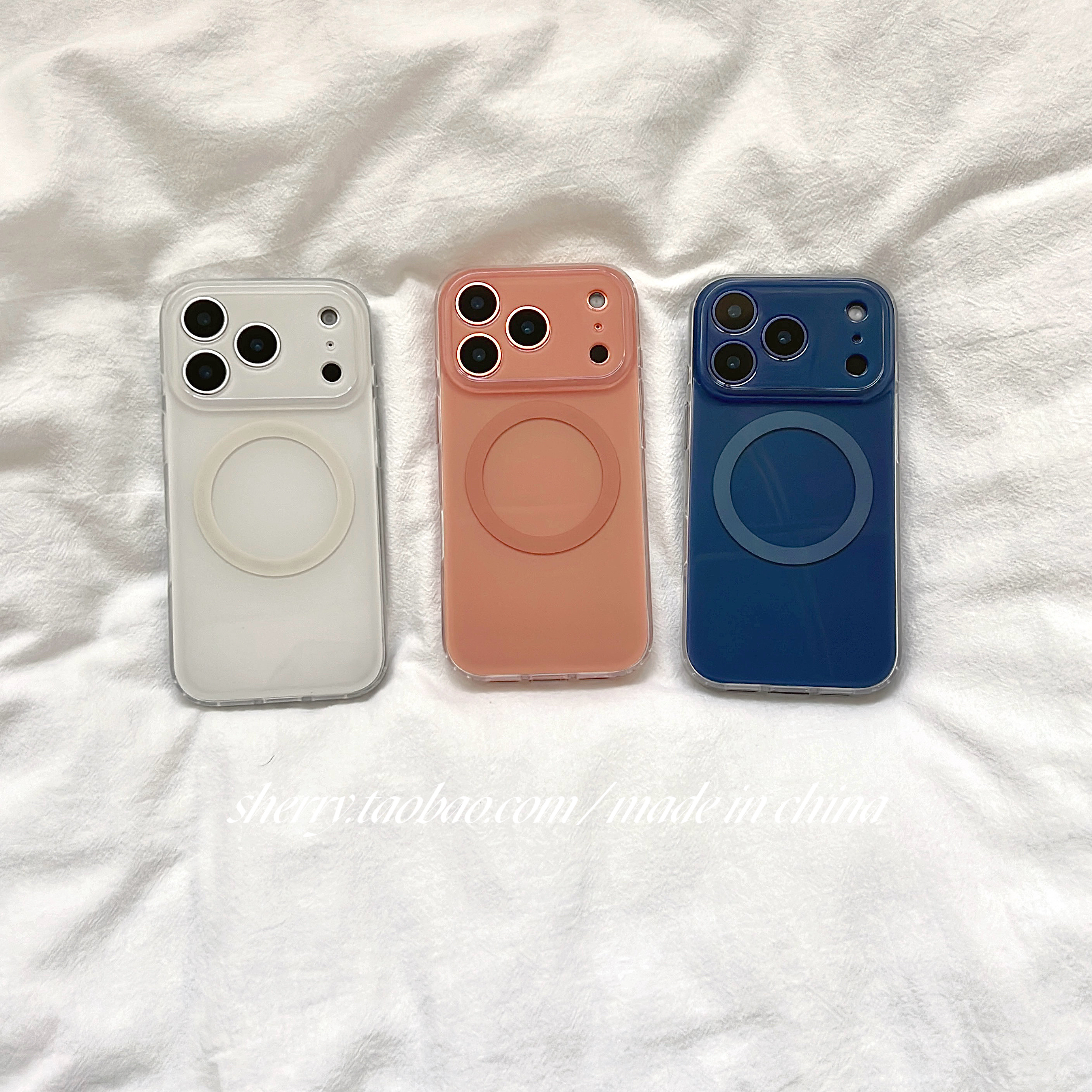 简约纯色橙色深蓝磁吸手机壳个性