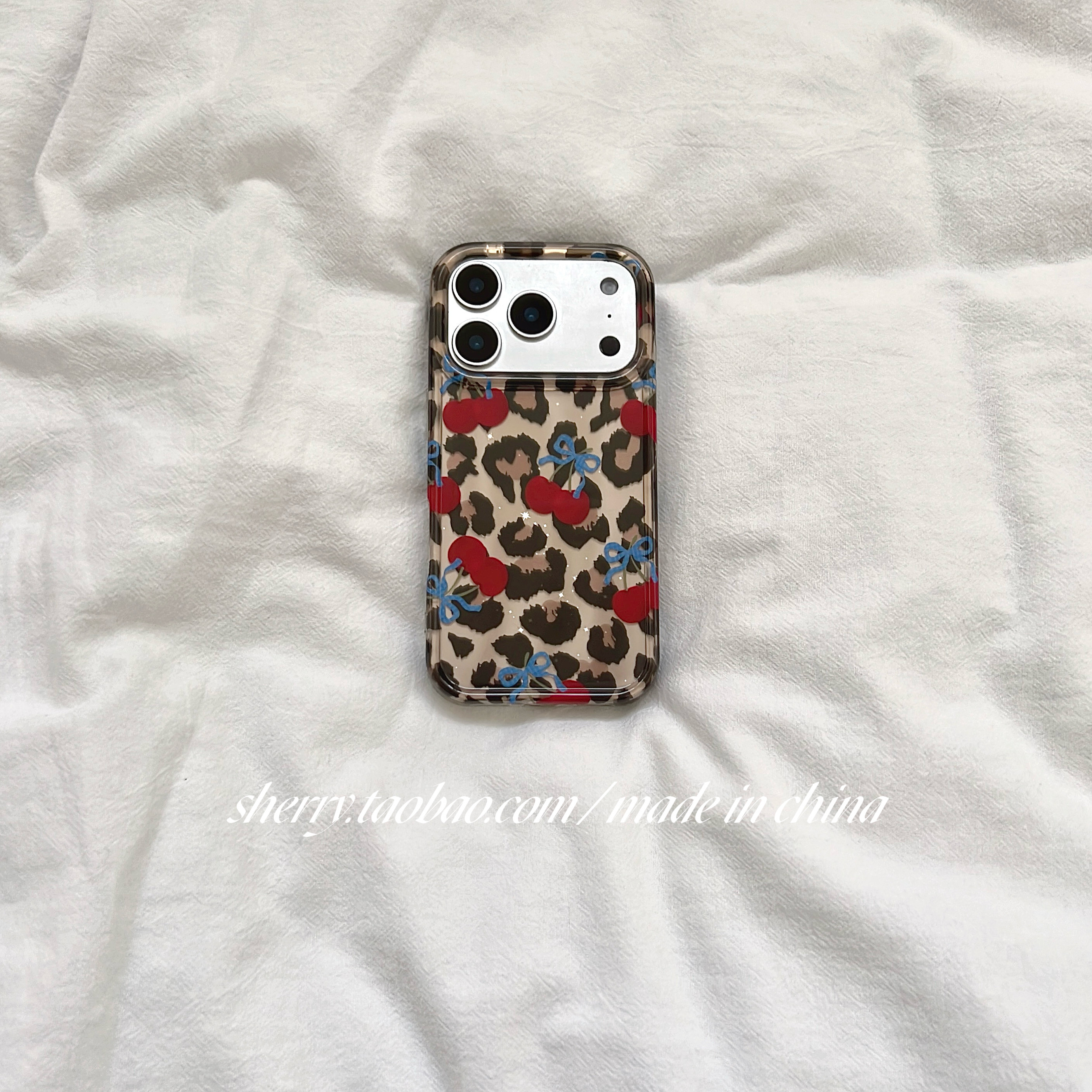 SHERRY*ins风甜酷时髦豹纹樱桃适用于苹果17ProMax