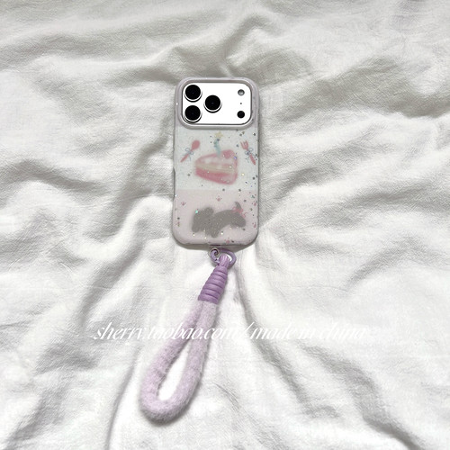 拼色梦幻细闪蛋糕小狗手机壳可爱