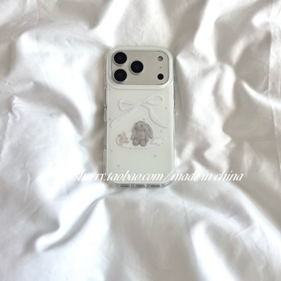 ins风白底丝带蝴蝶结垂耳兔适用于苹果17ProMax手机壳iPhone16Pro小众少女心15简约14小清新卡通可爱 SHERRY