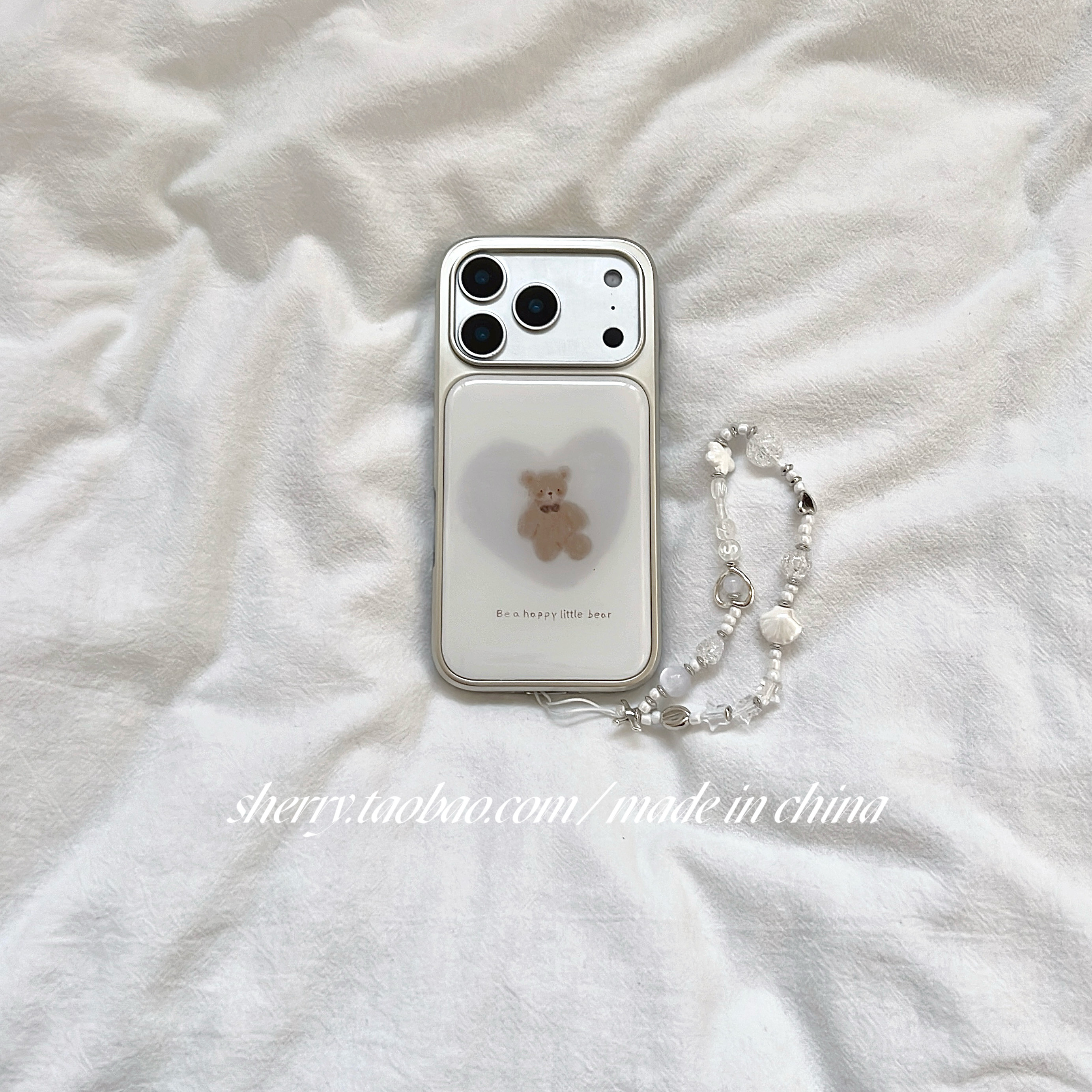 SHERRY*ins风电镀银边爱心玩偶熊适用于苹果17ProMax手机壳iPhone16Pro小众少女心15简约14小清新卡通可爱冬,3C数码配件,手机保护套/壳,淘宝优惠券,粉丝福利购,淘宝优惠卷