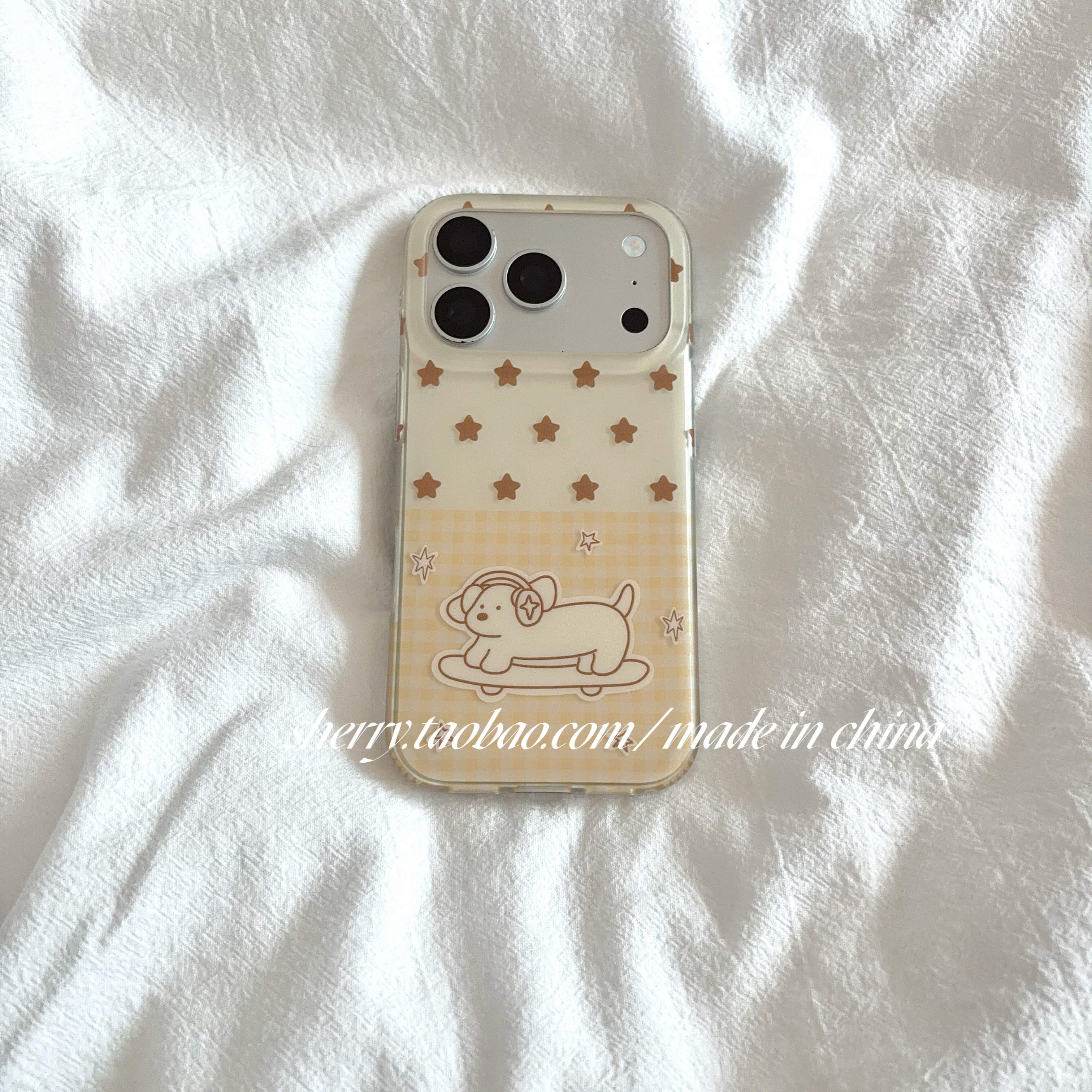 SHERRY*ins风黄色拼接星星滑板狗狗肤感适用于苹果18ProMax手机壳iPhone17Pro小众少女心16简约清新卡通可爱