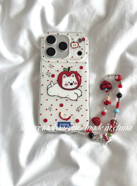 SHERRY*ins风白色细闪红波点狗狗适用于苹果17ProMax手机壳iPhone16Pro小众少女心15简约14小清新卡通可爱