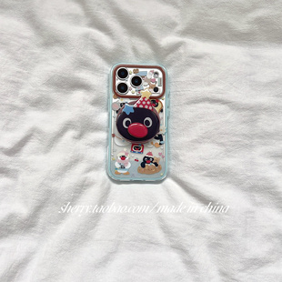 ins风蓝边透明雪人企鹅磁吸适用于苹果17ProMax手机壳iPhone16Pro小众少女心15简约14小清新卡通可爱 SHERRY