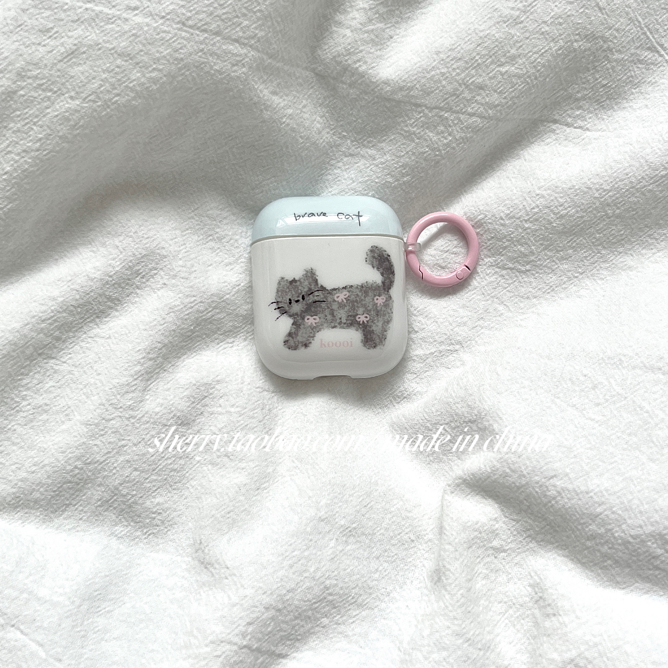 蓝盖白底灰猫适用于苹果airpods