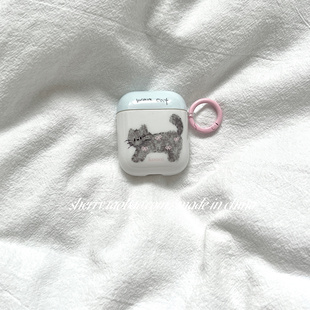 SHERRY 2保护套airpodspro保护壳苹果AirPods4耳机壳新3代蓝牙少女心 ins可爱蓝盖白底小猫咪适用于airpods1