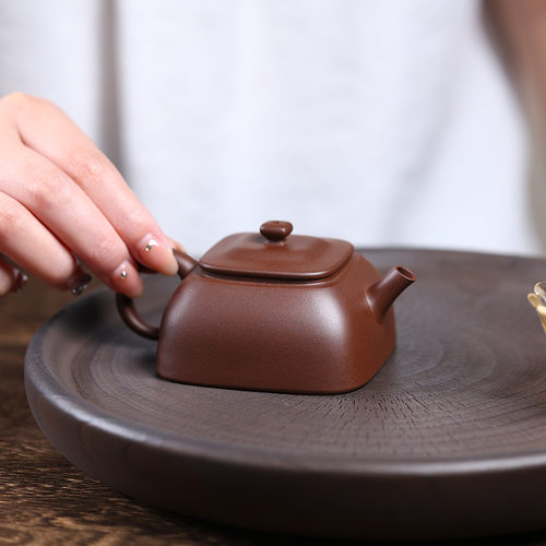 手工四方坐忘紫砂壶 原矿紫泥 120cc 小品方壶 功夫茶具泡茶壶