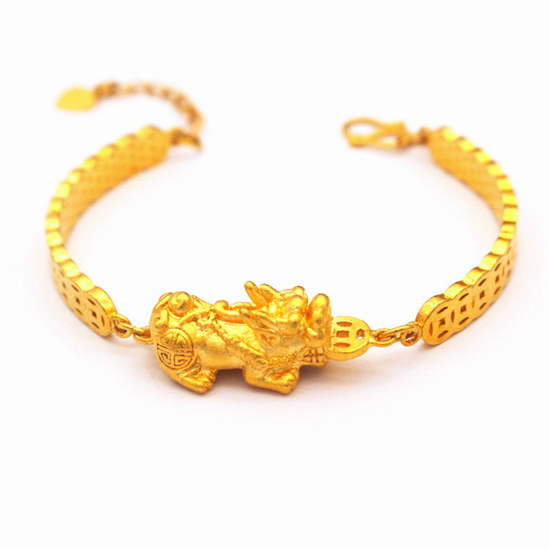 越南纯沙金2020欧币假黄金 镀黄金色铜钱貔貅复古手链首饰手镯女