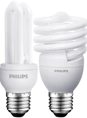 飞利浦节能灯e27e14螺口灯泡u型台灯灯管2u筒灯螺旋口5家用超亮8w