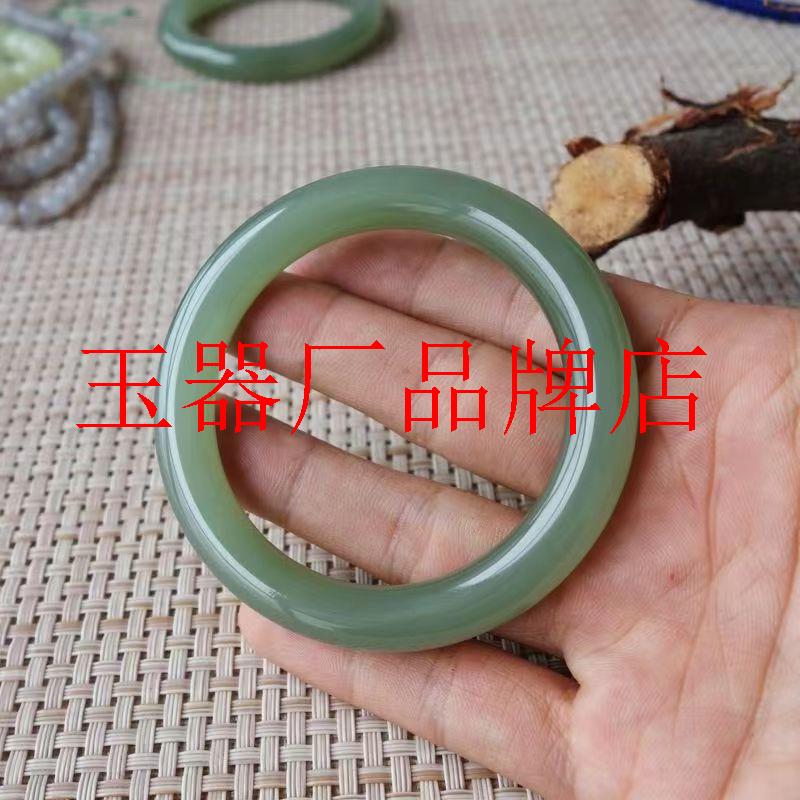和田玉湖水绿色古青料阿富汗玉石手镯精品晴水料复古圆条玉石饰品