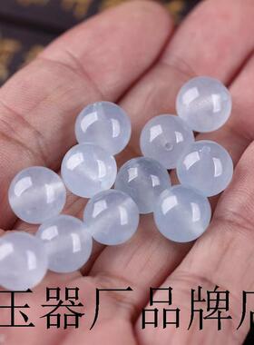 精品缅甸翡翠色高冰透天空蓝圆珠子散珠手串毛衣链项链百搭款配件