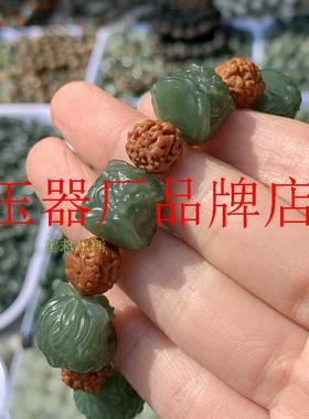 老坑和田玉湖水绿醒狮手串瑞狮跃动祥瑞绵延散珠糖玉配饰珠串男款