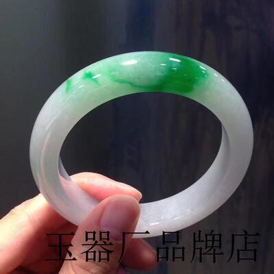 缅甸翡翠色女款阳绿玉手镯冰糯种白底青紫罗兰辣绿飘绿花处理镯子