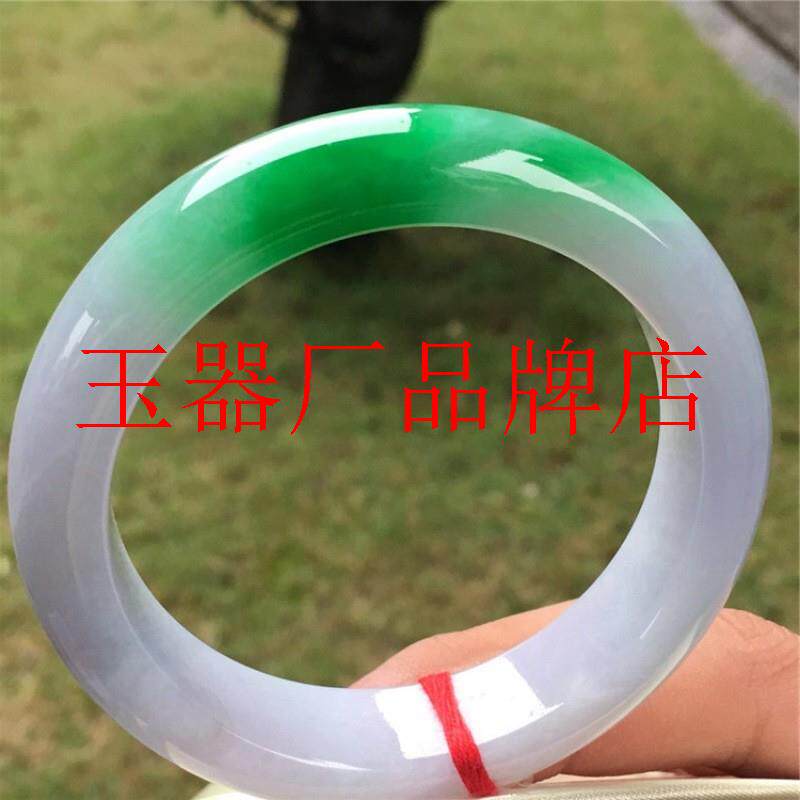 冰糯种翡翠色手镯阳绿老坑缅甸帝王绿满绿飘花紫罗兰女款正圈玉镯