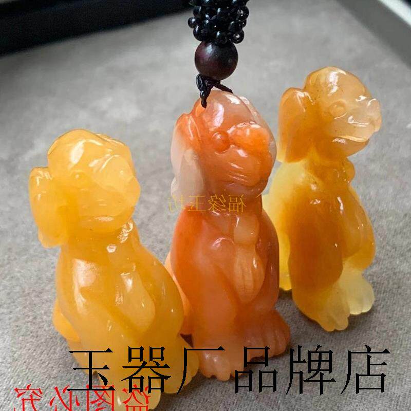 老坑戈壁玉黄玉金丝玉生肖狗旺旺来财挂件吊坠立体小黄狗颈饰送礼