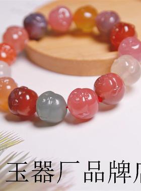 镇店之宝盐源玛瑙珠串七彩色佛头精雕单圈手串保真玉石男女款手链