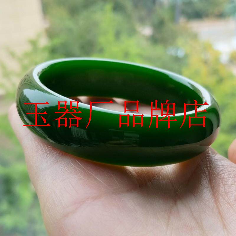 和田玉色菠菜绿玉镯糯冰种油润透亮碧玉玉石镯子女贵气美人镯送礼