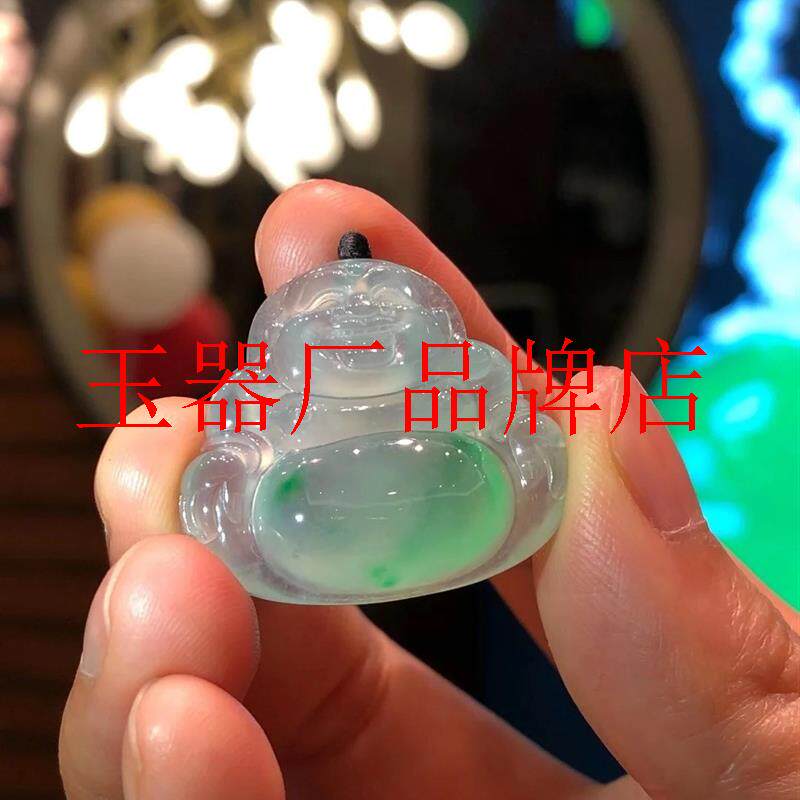 缅甸翡翠色冰种佛公吊坠珠链挂件