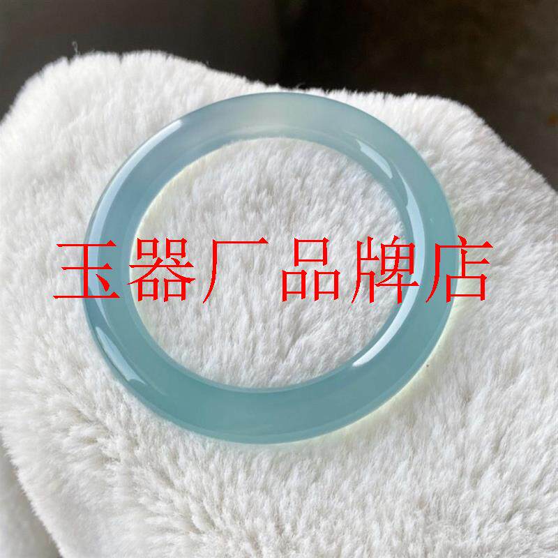 库里蓝高品质玉髓圆条手镯女款高冰种玛瑙送礼海蓝宝冰晴玉手镯子