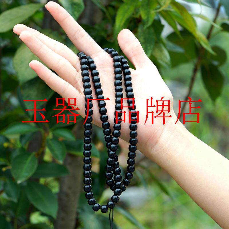 黑羊脂墨玉手链和田玉老型珠散珠单珠高端毛衣项链108颗多圈手串