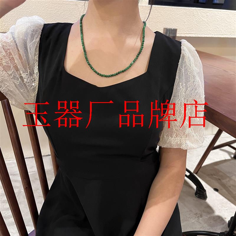精品翡翠色干青小米珠毛衣链正阳绿铁龙生锁骨链原创辣绿色玉项链