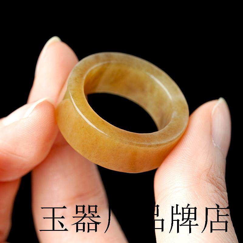 糖色和田玉扳指女款且末糖戒指糖玉戒指女素圈真玉戒圈玉戒指女士