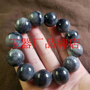 高端老坑和田玉青花籽料手链玉器男女款玉珠大颗粒圆珠子单圈手串