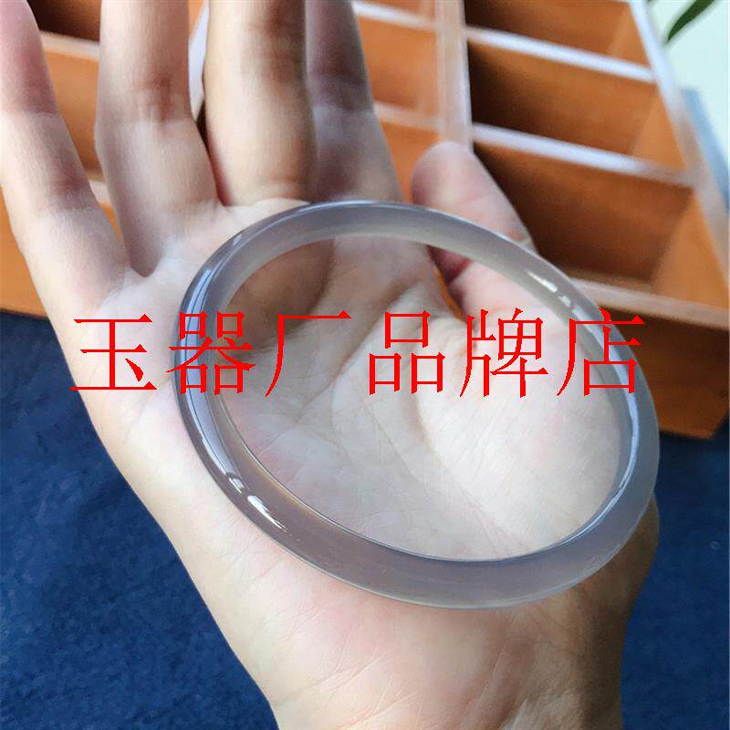 精美烟灰色玛瑙冰种手镯细圆条