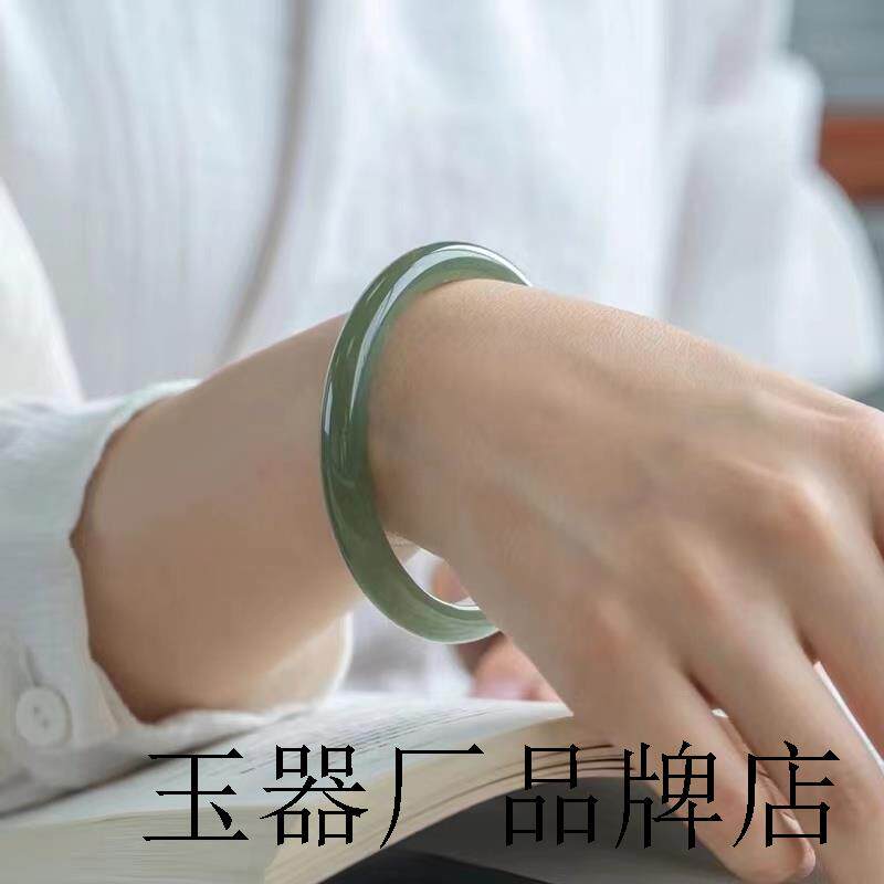 和田玉细圆条手镯碧玉送女友礼物且末蓝网红款青海玉料叮当玉镯子