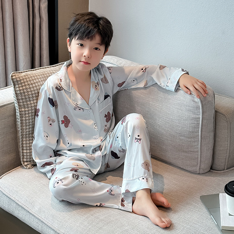 儿童睡衣男孩冰丝春秋2025新款男童青少年长袖套装秋季棉绸家居服,童装/婴儿装/亲子装,家居服套装,淘宝优惠券,粉丝福利购,淘宝优惠卷