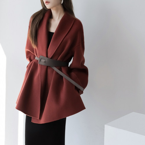 宽松双面呢大衣女小个子毛呢外套