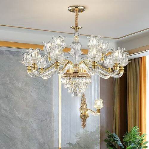 新款网红水晶法式轻奢吊灯豪华大气卧室餐厅灯简约现代发光灯臂灯