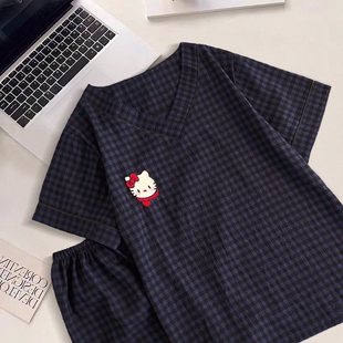 云朵棉短袖睡衣女夏季新款V领甜美卡通家居服夏天女生套装可外穿