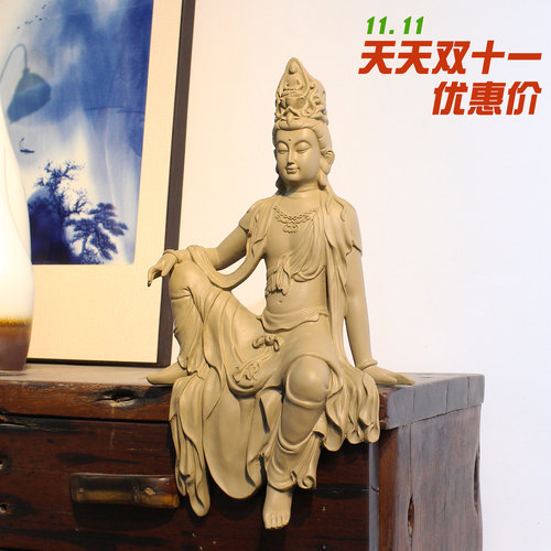 水月自在观音佛像禅意新中式摆件