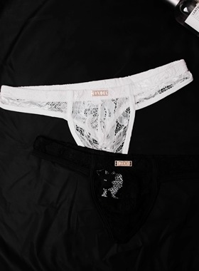 D.M男士内裤低腰性感丁字裤蕾丝网纱网眼透气缕空夏T字情趣诱惑