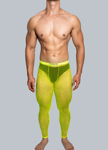 D.M男网眼秋裤透气低腰性感透明情趣打底裤蕾丝渔网长裤字母纯色