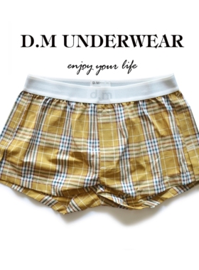 D.M男内裤低腰性感男士家居裤无弹100棉透气格子居家阿罗裤平角