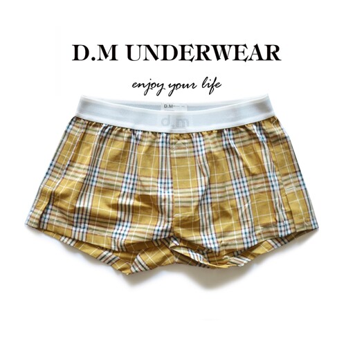 D.M男内裤低腰性感男士家居裤无弹100棉透气格子居家阿罗裤平角