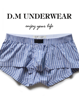 D.M男阿罗裤激凸囊袋性感平角裤四角裤低腰棉质条纹居家短裤家居