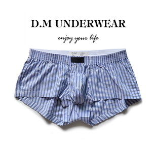 低腰棉质条纹居家短裤 四角裤 家居 激凸囊袋性感平角裤 D.M男阿罗裤