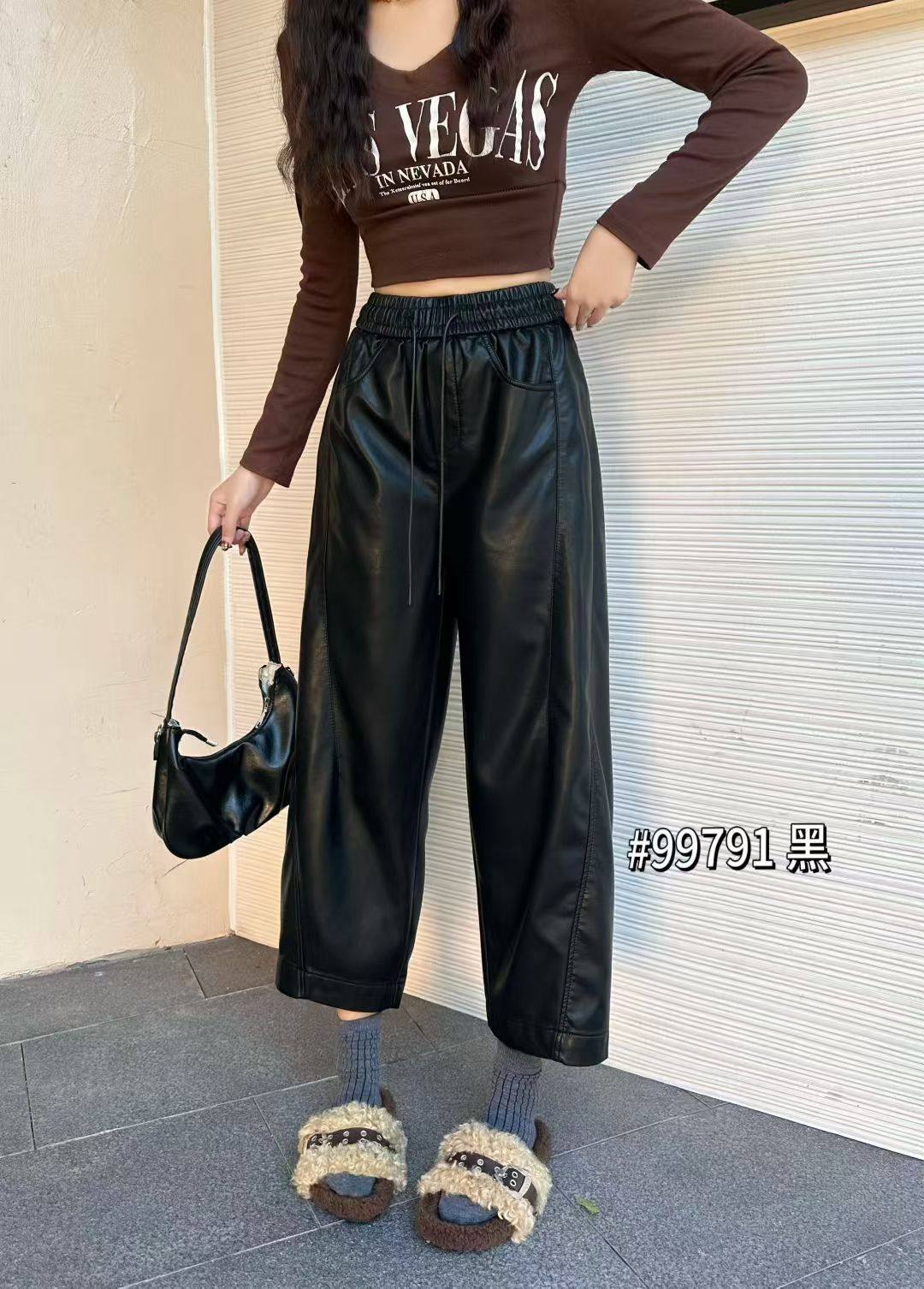 休闲裤女九分气球皮裤2025秋季新款小个子松紧腰时尚直筒裤小脚裤,女装/女士精品,休闲裤,淘宝优惠券,粉丝福利购,淘宝优惠卷