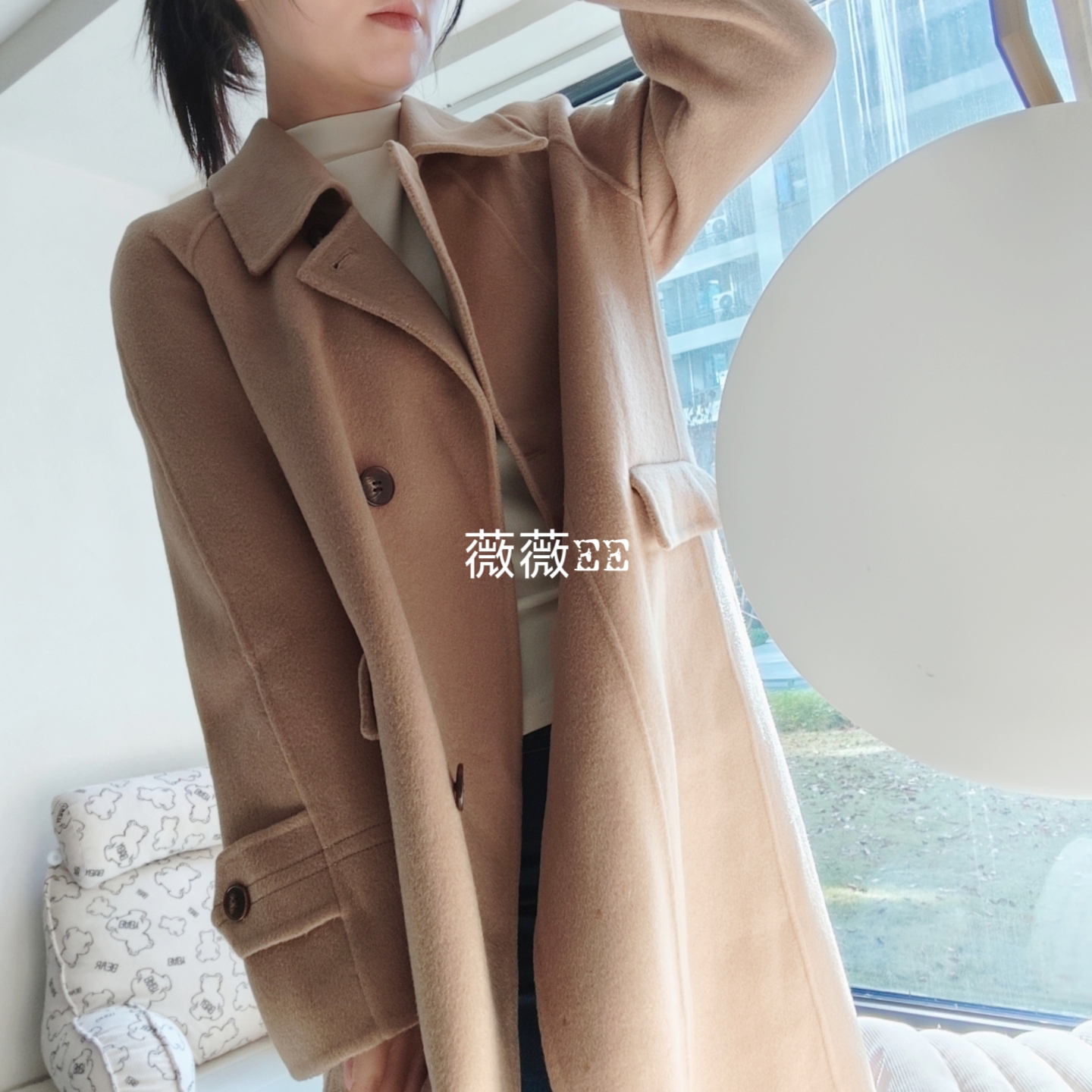 莫兹双面羊毛大衣女2025秋冬卡其色中长款韩系宽松高级外套