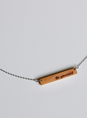 原创木质纯银项链简约刻字