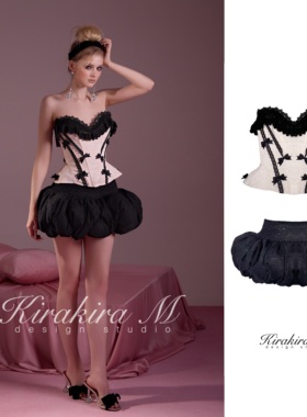 KirakiraM【Sillage】嫩粉色复古掐腰抽绳鱼骨胸衣 or 泡泡半裙